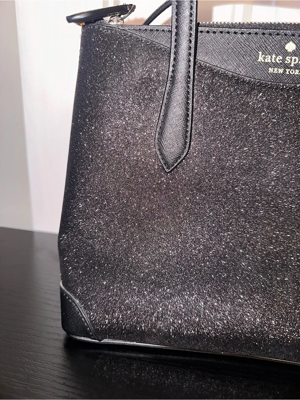 kate spade black glitter satchel with detachable strap